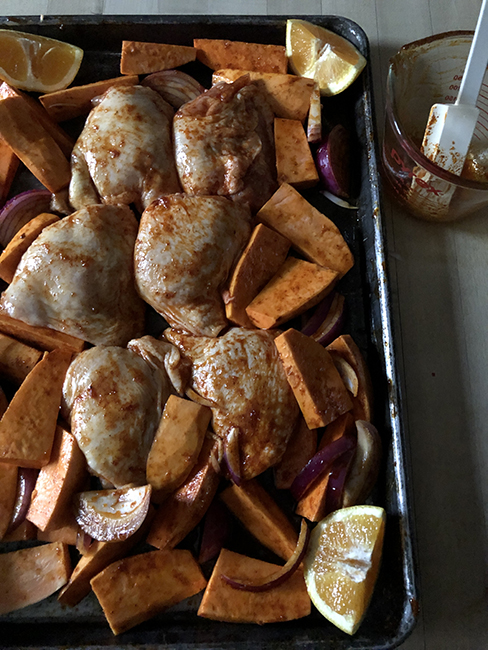chicken and sweet potato tray bake