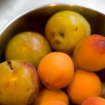 Apricots & plums from the farmers market together in a bowl, but not bred together to make plucots