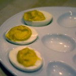 Devilled eggs - the filling was a little runny, but the leftovers were good on buttered bread with slow-roasted tomatoes next day