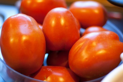 Plum tomatoes going for their closeup