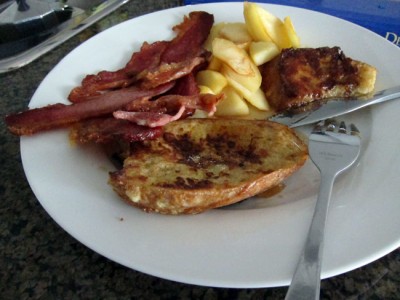 French toast, fried apples and bacon