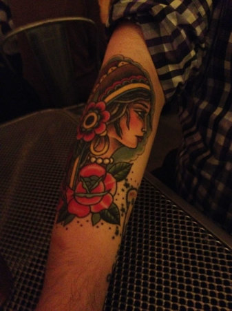 Al's newest tat, on the table at Big Star. I expect he'll have this arm a full sleeve too, in  a year or two.