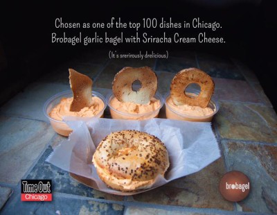 Brobagel poster for Siracha cream cheese & garlic bagels