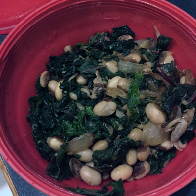 Finally made the sleek, with kale, chard, yellow eye beans, and browned onions - could of had more onions, but still good