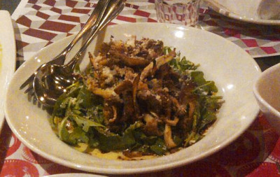 Funghi Assoluti Baked Oyster Mushrooms, Parmigiano, Bread Crumbs, Extra-Virgin Olive Oil and Balsamic Vinegar on Arugula
