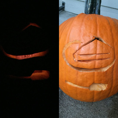 2015's rather sub-standard jack-o-lantern - tried to scoop & carve it in 45 mins, to not be late for movie