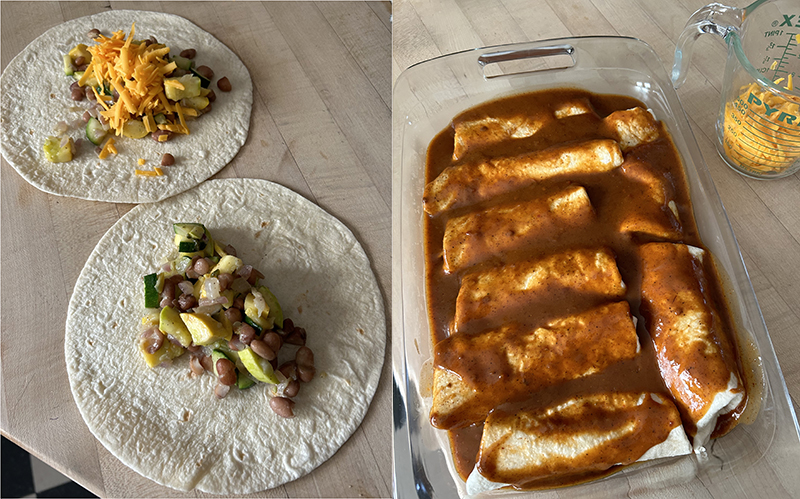 Zucchini enchiladas being rolled and ready for the oven