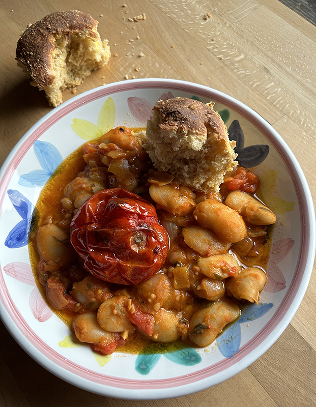 Roasted tomatoes and beans