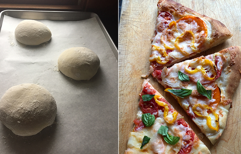 pizza crust and fresh tomato pizza