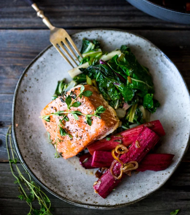 roasted salmon with rhubarb