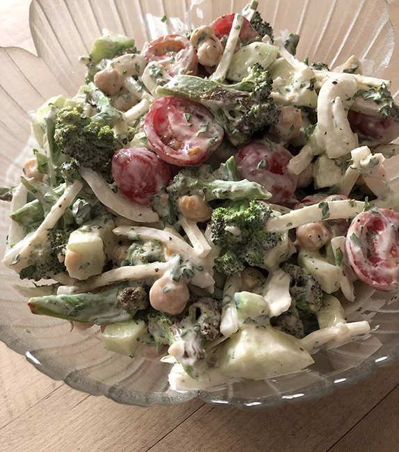 Creamy roasted broccoli and cucumber salad